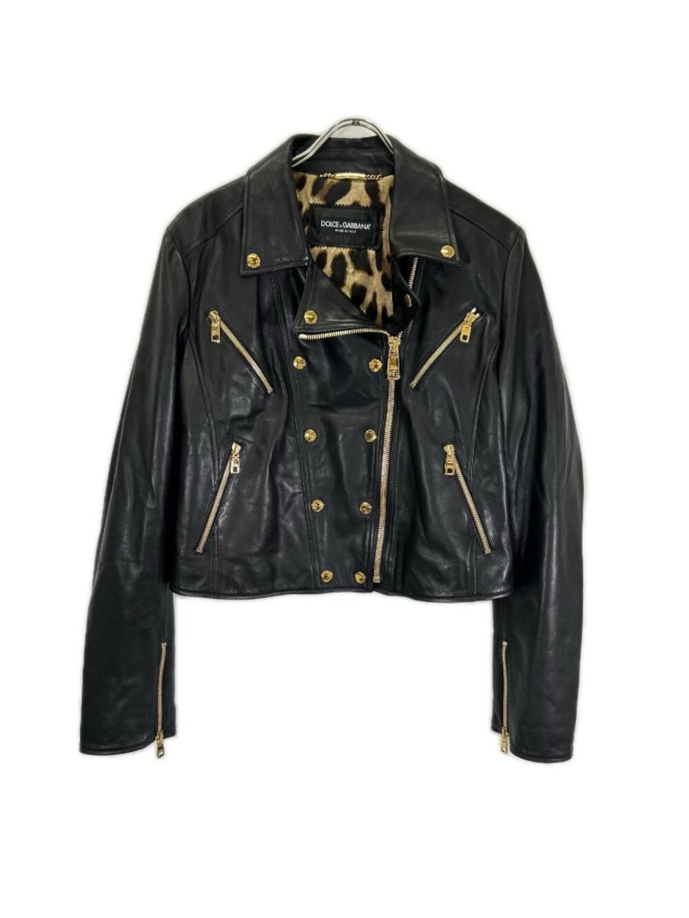 Dolce & Gabbana Black Leopard Lambskin Rider's Jacket 46